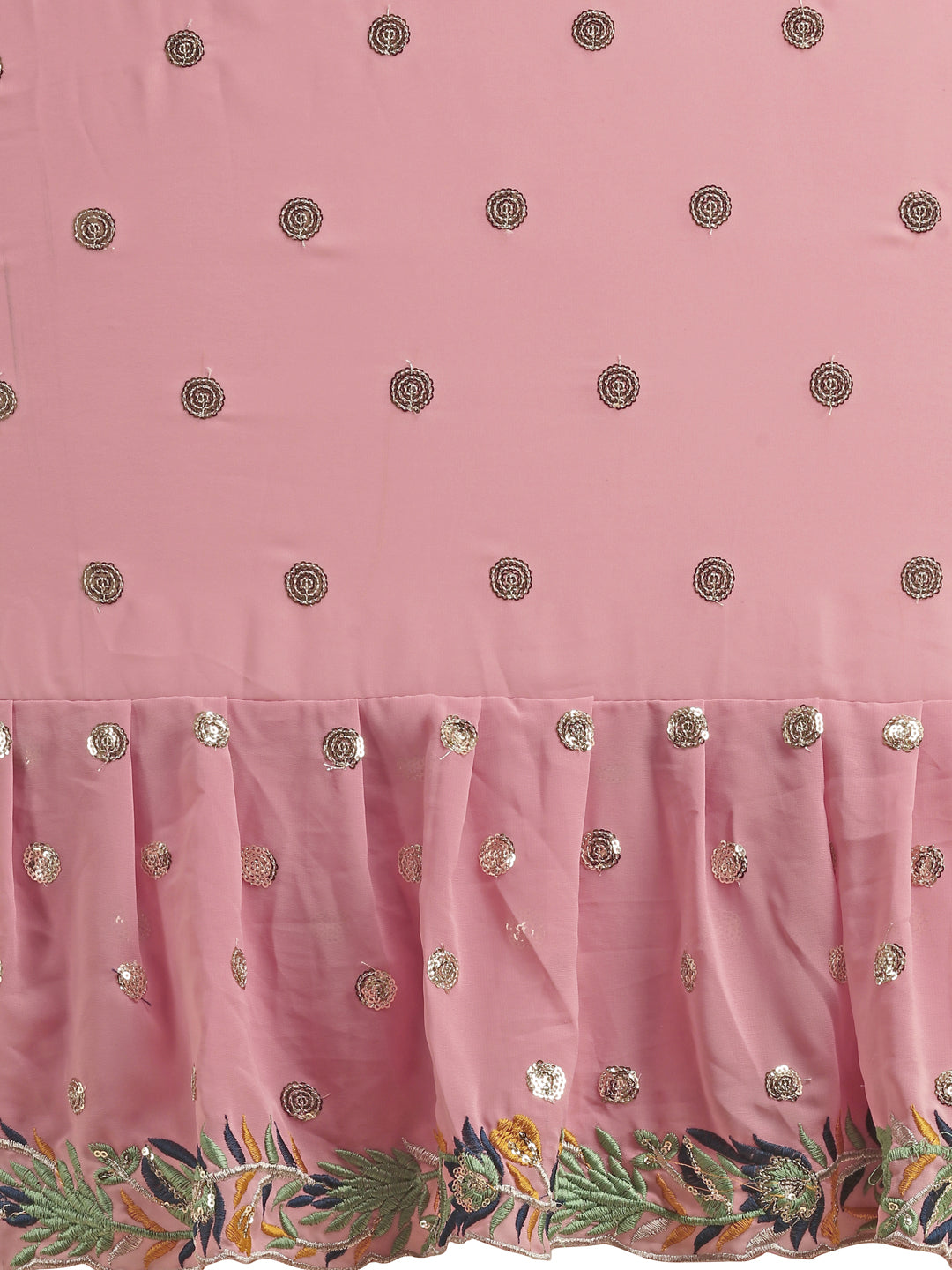 Lorenvalley Fashion Pink Faux Georgette Ruffle Saree with Fancy Sequence work & Blouse - Distacart