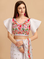 Thumbnail for Lorenvalley Fashion White Faux Georgette Ruffle Saree with Fancy Sequence work & Blouse - Distacart