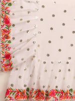 Thumbnail for Lorenvalley Fashion White Faux Georgette Ruffle Saree with Fancy Sequence work & Blouse - Distacart