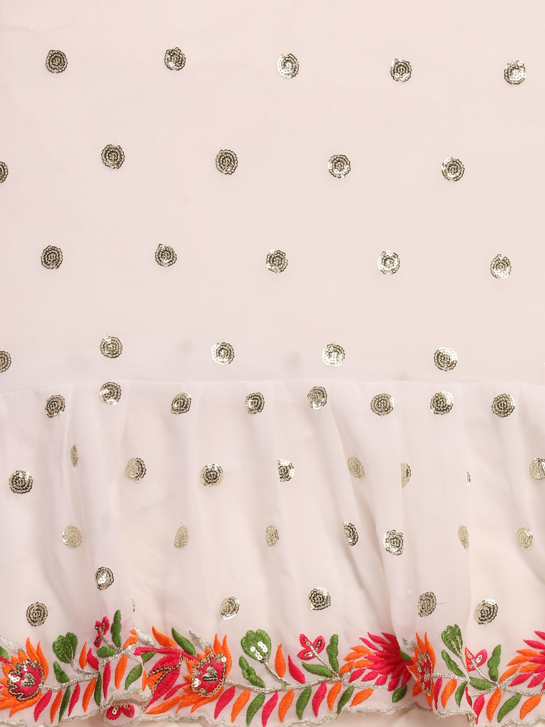 Lorenvalley Fashion White Faux Georgette Ruffle Saree with Fancy Sequence work & Blouse - Distacart