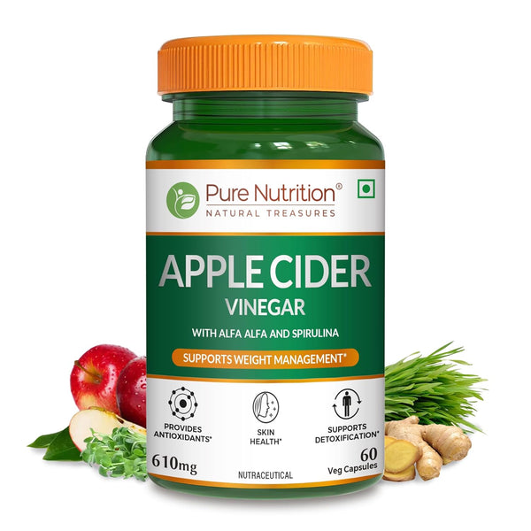Pure Nutrition Apple Cider Vinegar with Wheat Grass & Spirulina Veg Capsules - Distacart