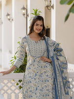 Thumbnail for Anouk Women Floral Printed Regular Aari Work Pure Cotton Kurta with Trousers & With Dupatta