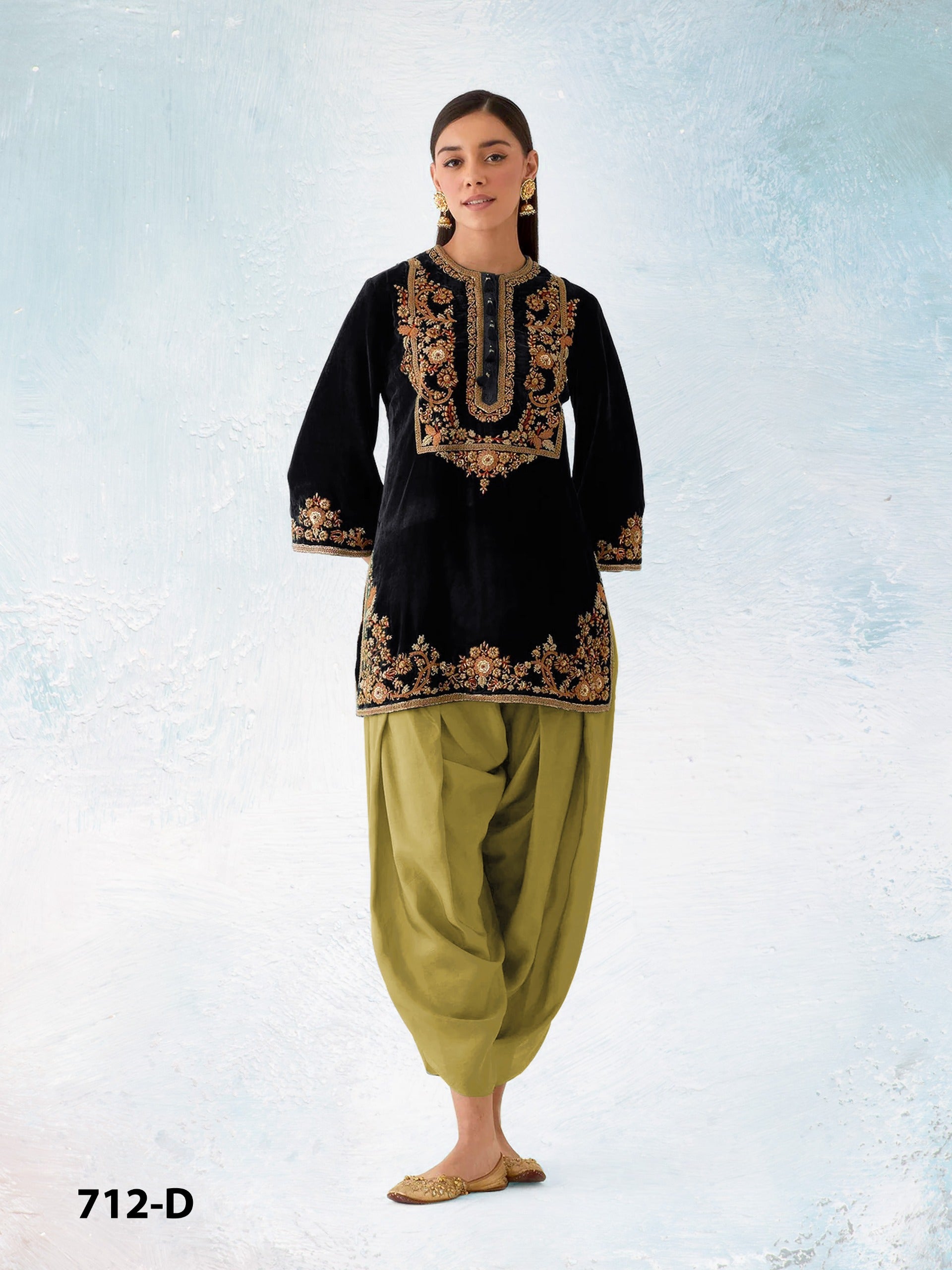 Anaita Mustard-Black Embroidery Sequence & Thread Work Velvet Salwar Suit - Distacart