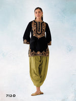 Thumbnail for Anaita Mustard-Black Embroidery Sequence & Thread Work Velvet Salwar Suit - Distacart