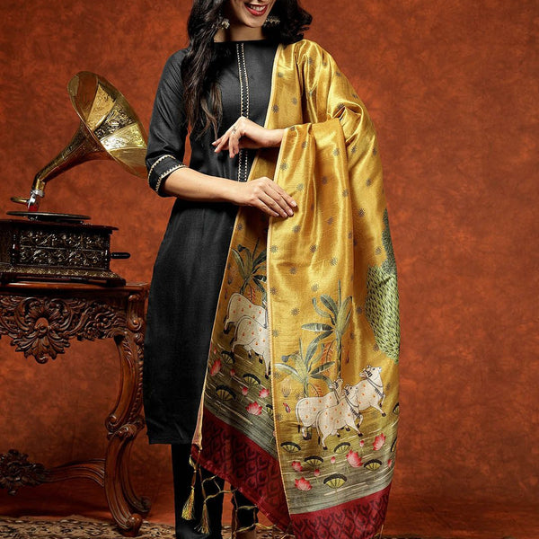 Kalini Boat Neck A-Line Gotta Patti Kurta with Trousers & Dupatta - Distacart