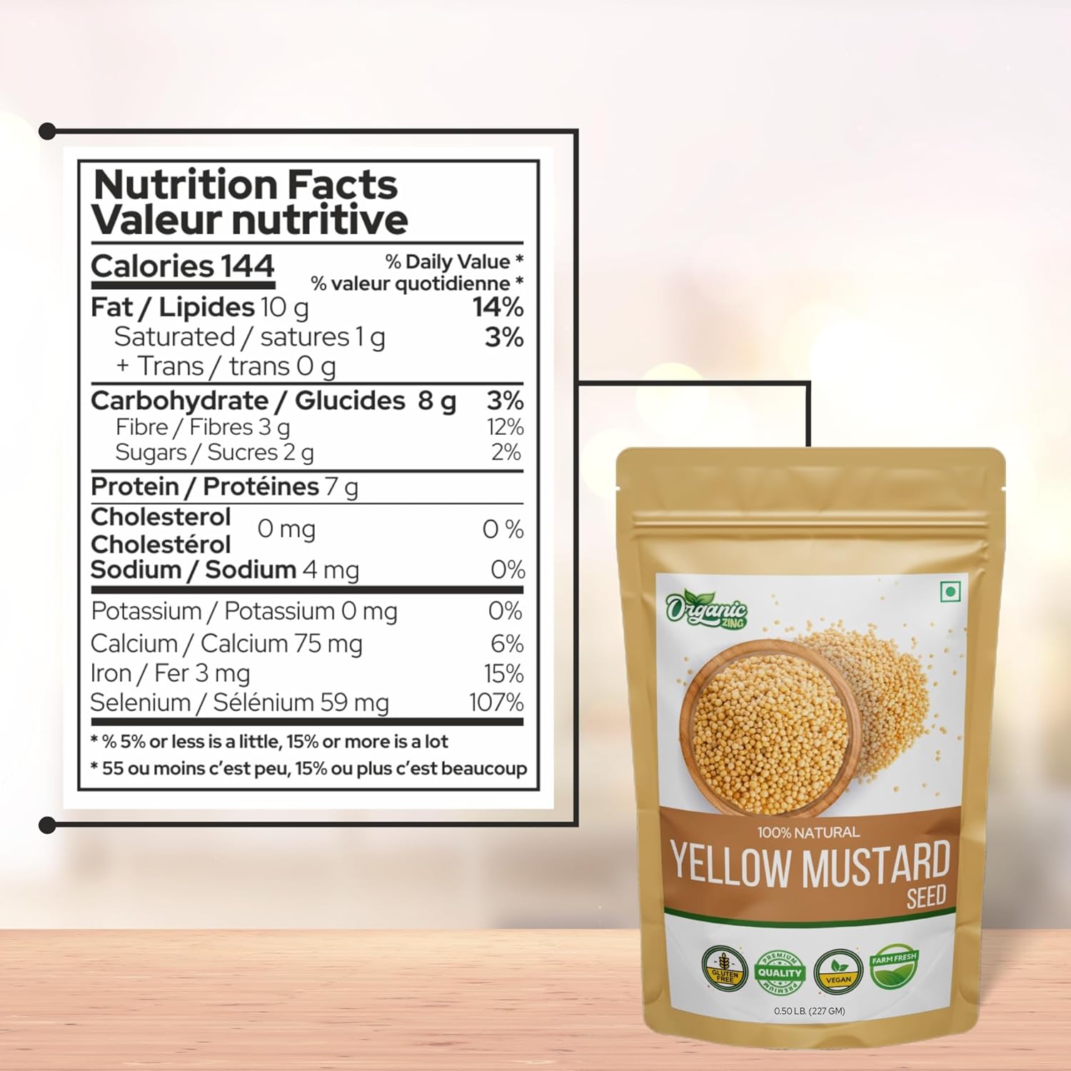 Organic Zing Yellow Mustard Seeds | Whole Yellow Mustard Seed for Pickles & Cooking | 100% Raw Mustard Seeds (227 Gram) Pack of 1