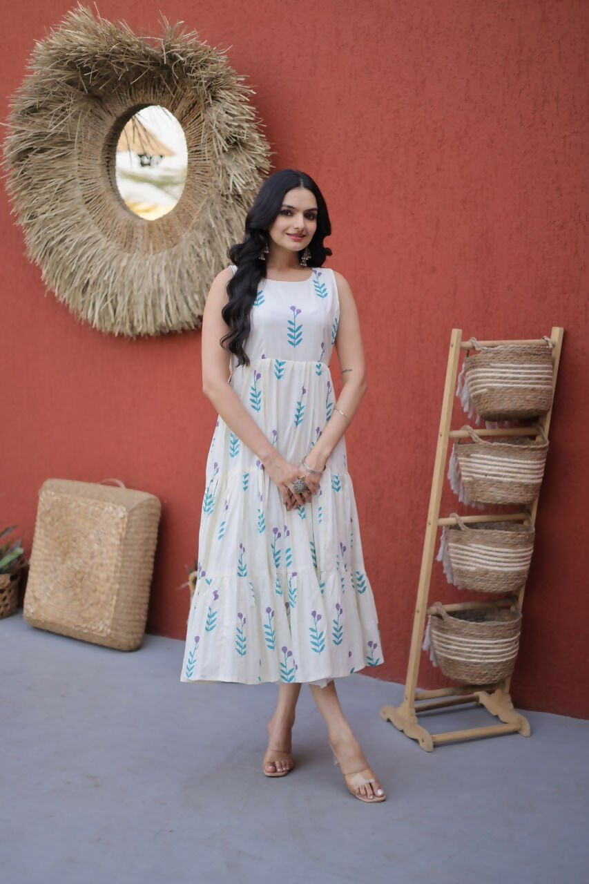 Teeya Creation Womens New Trendy Summer War Printed Cotton Gown Set-Blue - Dista
