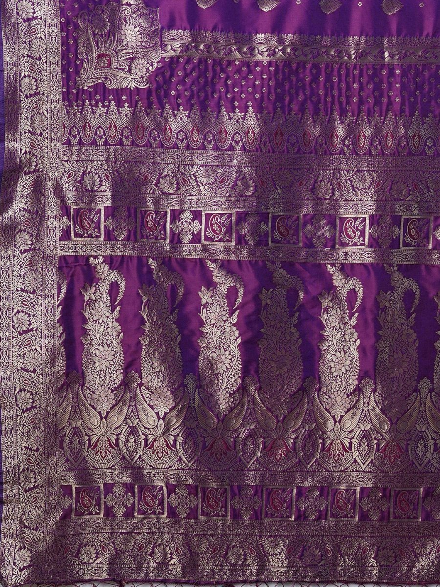 Anouk Purple & Gold-Toned Ethnic Motifs Woven Design Zari Banarasi Saree - Distacart