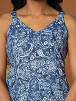 Thumbnail for Yufta Blue Cotton Strappy Kurta Dupatta Set