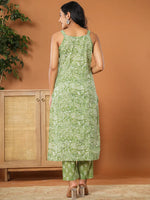 Thumbnail for Yufta Green Cotton Strappy Kurta Dupatta Set