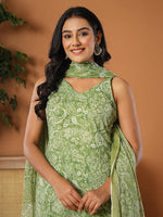 Thumbnail for Yufta Green Cotton Strappy Kurta Dupatta Set