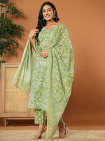 Thumbnail for Yufta Green Cotton Strappy Kurta Dupatta Set