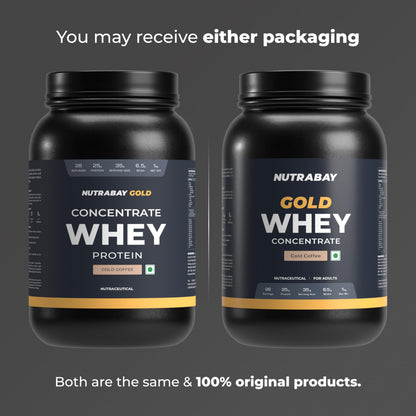Nutrabay Gold Whey Protein Concentrate with Digestive Enzymes & Vitamin Minerals 25g Protein – Muscle Support & Recovery – 1kg, Cold Coffee | Trustified Certified Authentic
