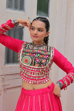 Thumbnail for Lorenvalley Fashion Pink Roman Silk with Attractive Gota-Patti Lace Lehenga Choli
