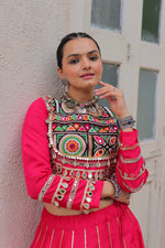 Thumbnail for Lorenvalley Fashion Pink Roman Silk with Attractive Gota-Patti Lace Lehenga Choli