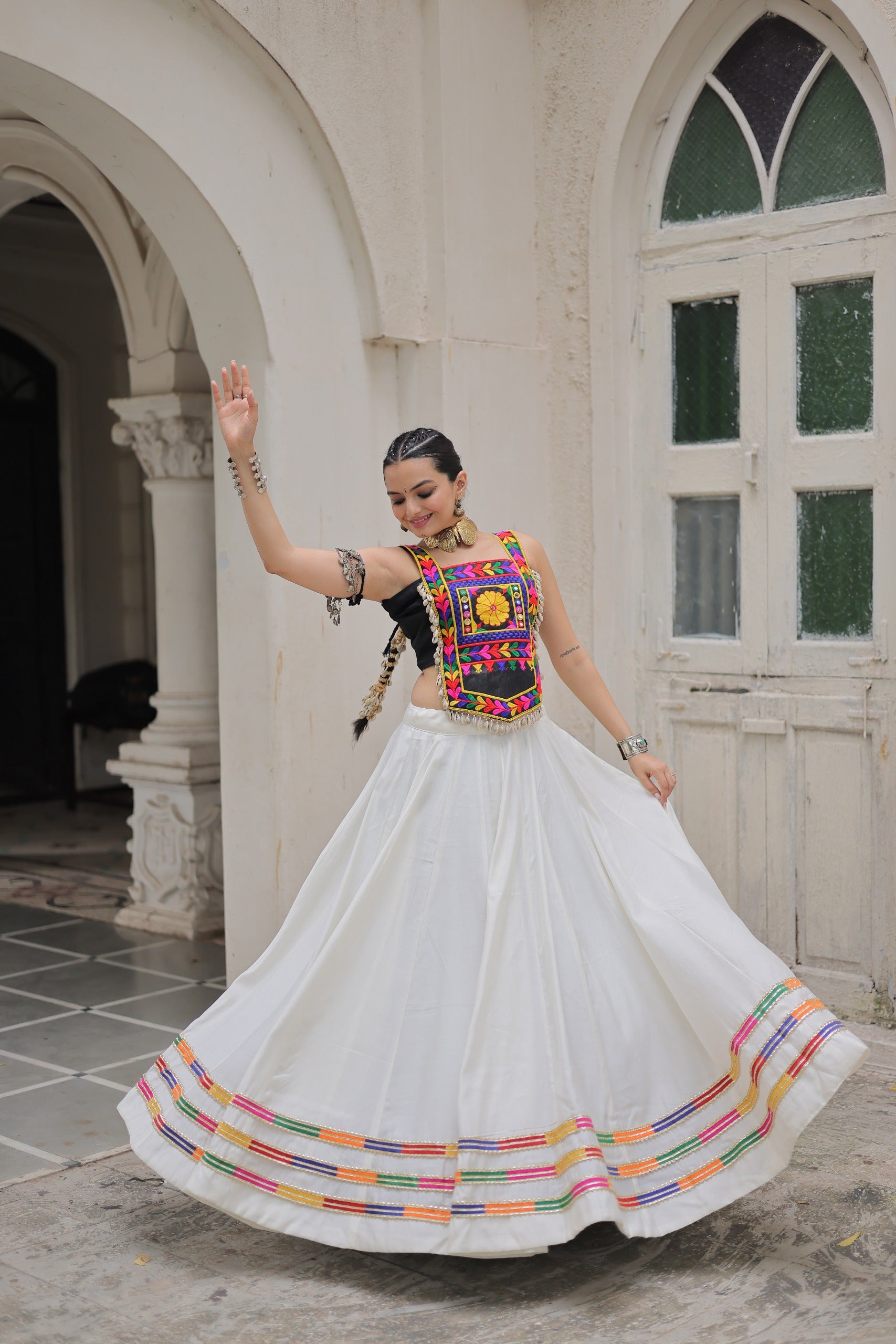 Lorenvalley Fashion White Roman Silk with Attractive Gota-Patti Lace Lehenga Choli - Distacart