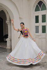 Thumbnail for Lorenvalley Fashion White Roman Silk with Attractive Gota-Patti Lace Lehenga Choli