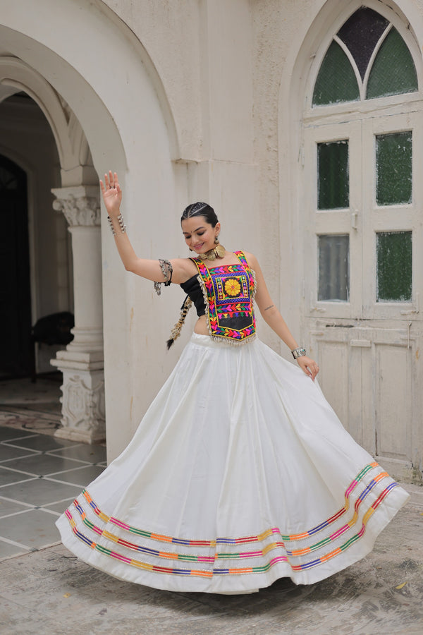 Lorenvalley Fashion White Roman Silk with Attractive Gota-Patti Lace Lehenga Choli