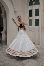 Thumbnail for Lorenvalley Fashion White Roman Silk with Attractive Gota-Patti Lace Lehenga Choli