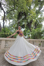 Thumbnail for Lorenvalley Fashion White Roman Silk with Attractive Gota-Patti Lace Lehenga Choli