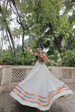 Thumbnail for Lorenvalley Fashion White Roman Silk with Attractive Gota-Patti Lace Lehenga Choli