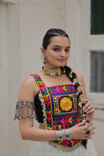 Thumbnail for Lorenvalley Fashion White Roman Silk with Attractive Gota-Patti Lace Lehenga Choli