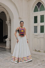 Thumbnail for Lorenvalley Fashion White Roman Silk with Attractive Gota-Patti Lace Lehenga Choli