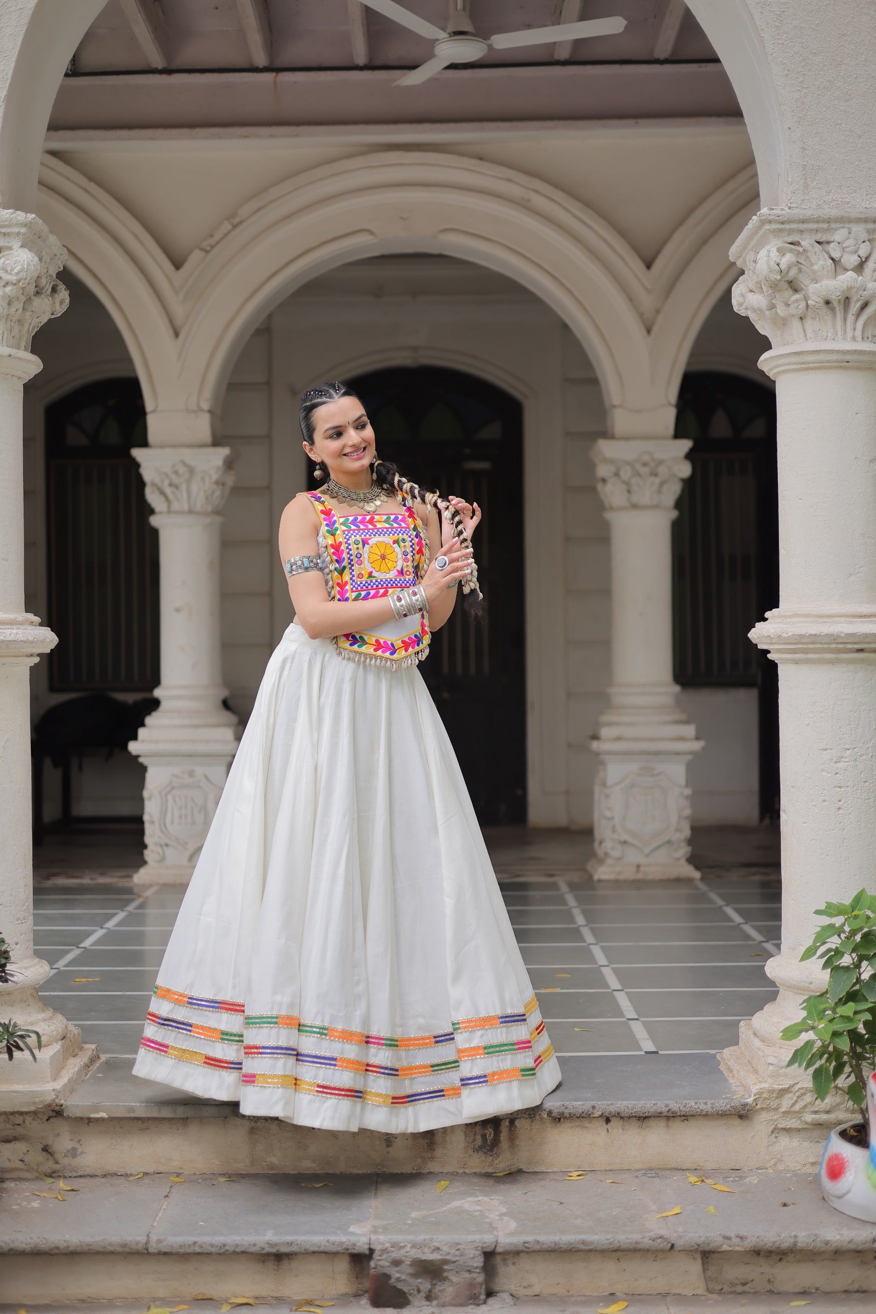 Lorenvalley Fashion White Roman Silk with Attractive Gota-Patti Lace Lehenga Choli - Distacart