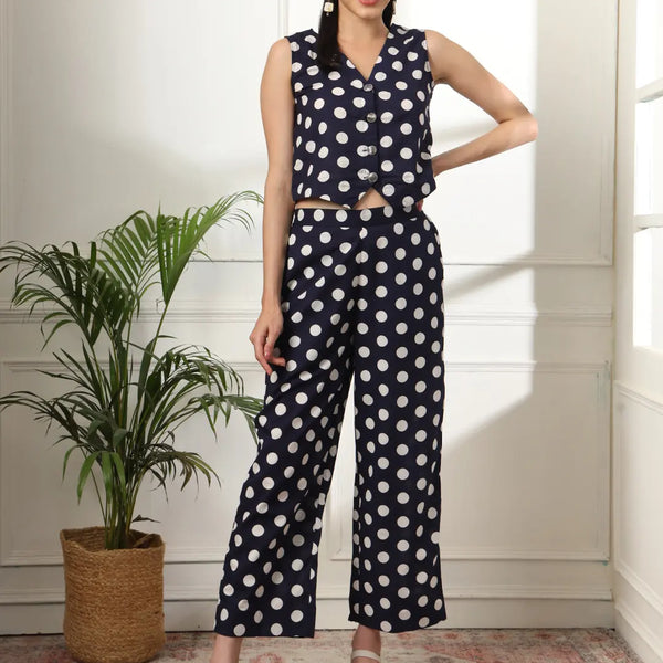 Yufta Blue Cotton Polka Top - Distacart