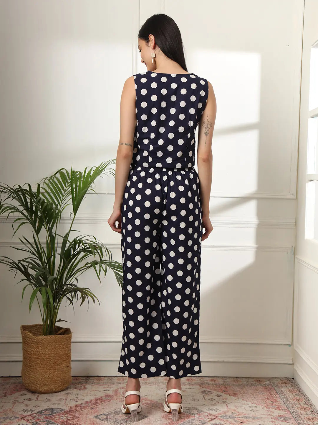 Yufta Blue Cotton Polka Top - Distacart