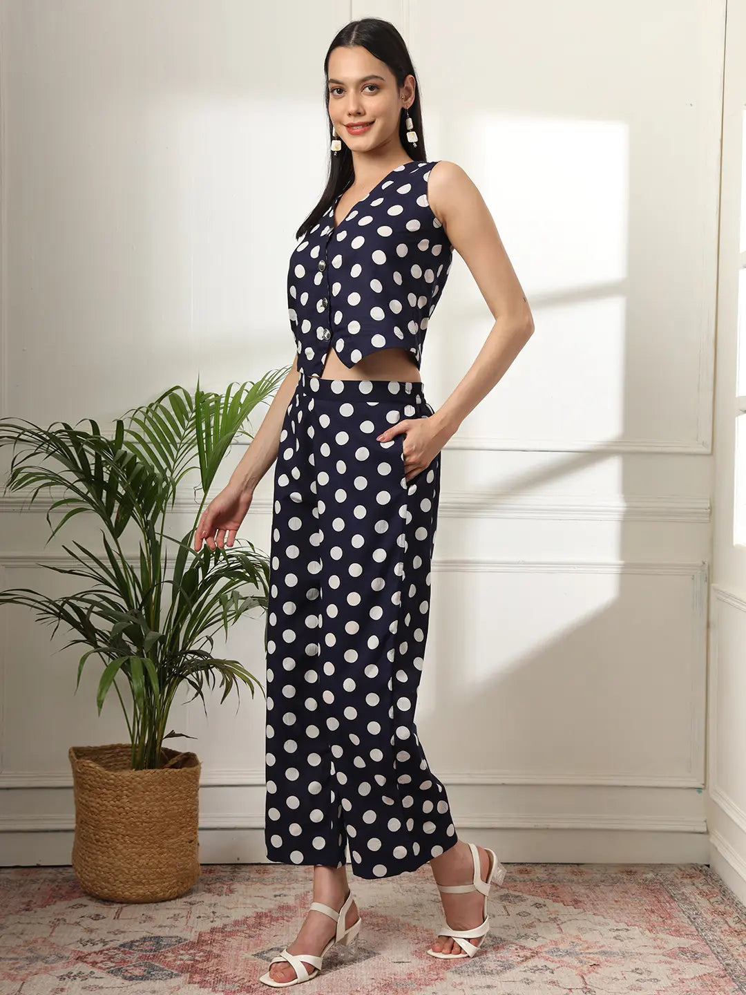 Yufta Blue Cotton Polka Top - Distacart