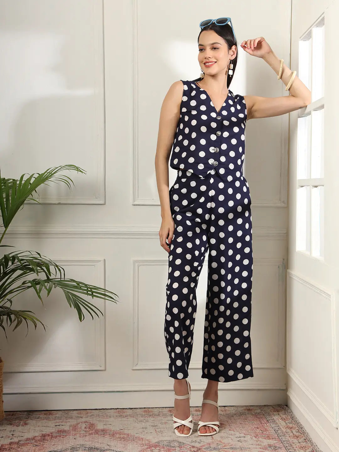 Yufta Blue Cotton Polka Top - Distacart