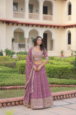 Thumbnail for Lorenvalley Fashion Onion Pink Faux Georgette With Sequins & Zari Multi Embroidered work Lehenga Choli with Dupatta - Distacart