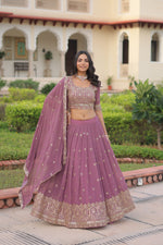 Thumbnail for Lorenvalley Fashion Onion Pink Faux Georgette With Sequins & Zari Multi Embroidered work Lehenga Choli with Dupatta - Distacart