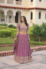 Thumbnail for Lorenvalley Fashion Onion Pink Faux Georgette With Sequins & Zari Multi Embroidered work Lehenga Choli with Dupatta - Distacart