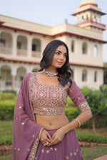Thumbnail for Lorenvalley Fashion Onion Pink Faux Georgette With Sequins & Zari Multi Embroidered work Lehenga Choli with Dupatta - Distacart