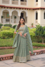 Thumbnail for Lorenvalley Fashion Pista Faux Georgette With Sequins & Zari Multi Embroidered work Lehenga Choli with Dupatta - Distacart