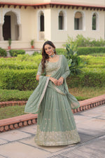 Thumbnail for Lorenvalley Fashion Pista Faux Georgette With Sequins & Zari Multi Embroidered work Lehenga Choli with Dupatta - Distacart