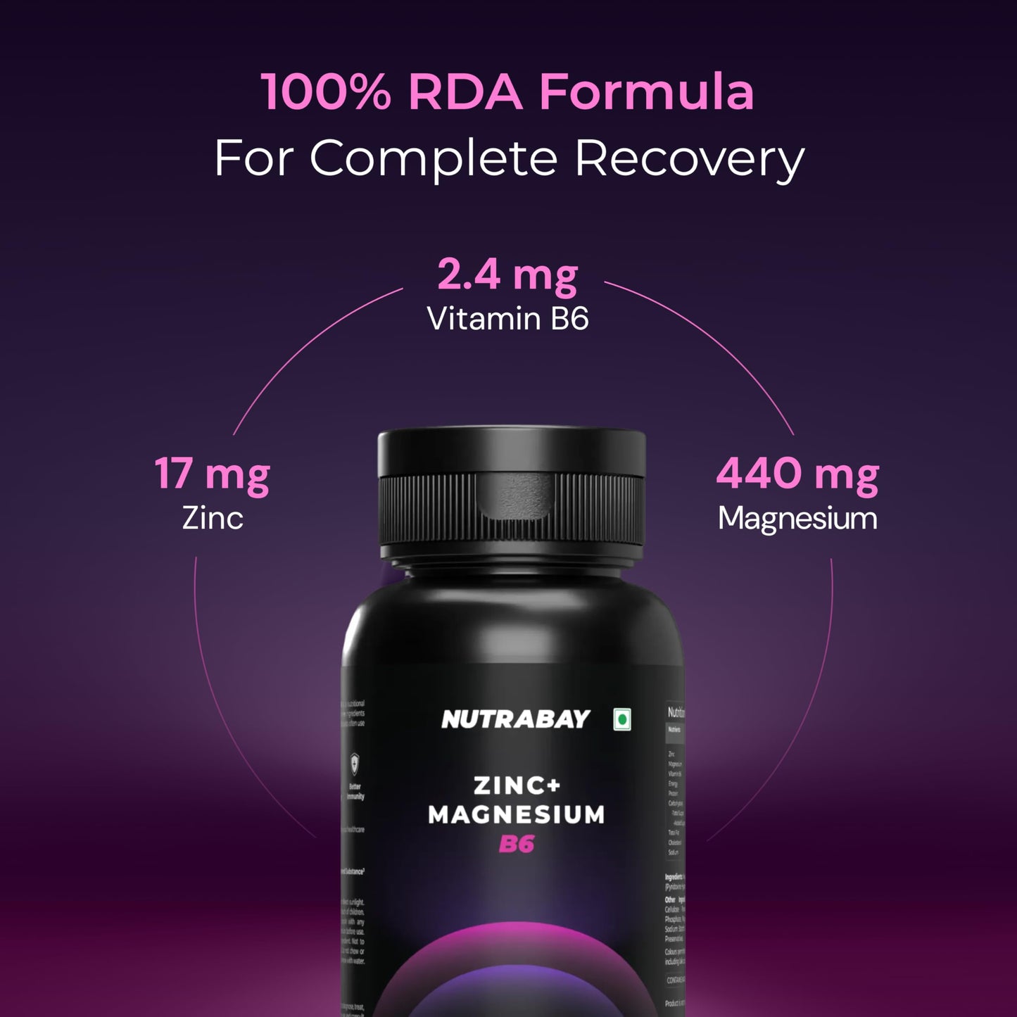 Nutrabay Pro Zinc Magnesium (ZMA) with 100% RDA Zinc, Magnesium Aspartate & Vitamin B6 – Muscle Strength, Recovery, Better Sleep & Anxiety Relief – 60 Veg Tablets | Tested for Purity