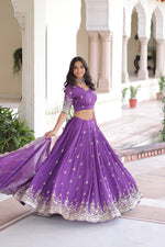 Thumbnail for Lorenvalley Fashion Purple Vichitra Silk With Sequins & Zari Multi Embroidered work Lehenga Choli with Dupatta - Distacart