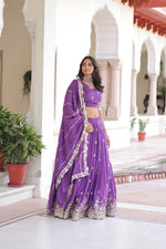 Thumbnail for Lorenvalley Fashion Purple Vichitra Silk With Sequins & Zari Multi Embroidered work Lehenga Choli with Dupatta - Distacart