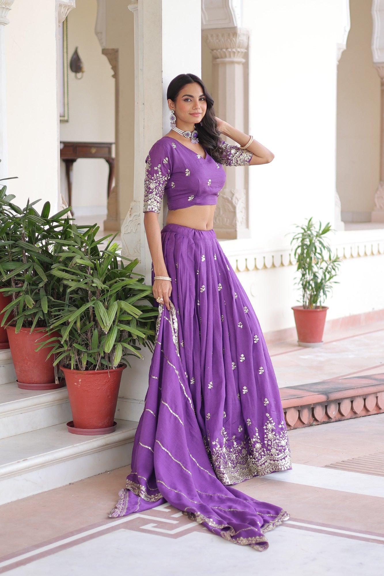 Lorenvalley Fashion Purple Vichitra Silk With Sequins & Zari Multi Embroidered work Lehenga Choli with Dupatta - Distacart