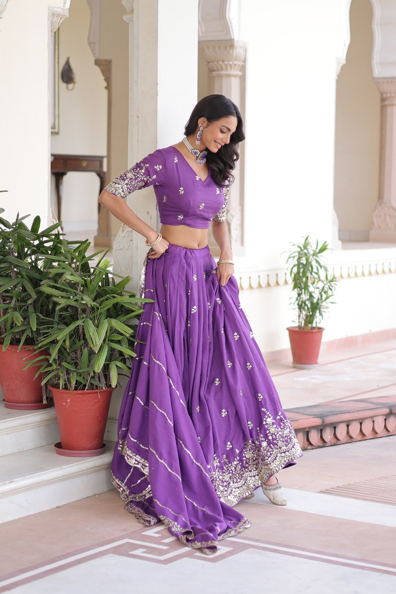 Lorenvalley Fashion Purple Vichitra Silk With Sequins & Zari Multi Embroidered work Lehenga Choli with Dupatta - Distacart