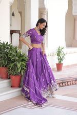 Thumbnail for Lorenvalley Fashion Purple Vichitra Silk With Sequins & Zari Multi Embroidered work Lehenga Choli with Dupatta - Distacart