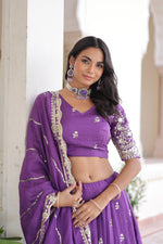 Thumbnail for Lorenvalley Fashion Purple Vichitra Silk With Sequins & Zari Multi Embroidered work Lehenga Choli with Dupatta - Distacart