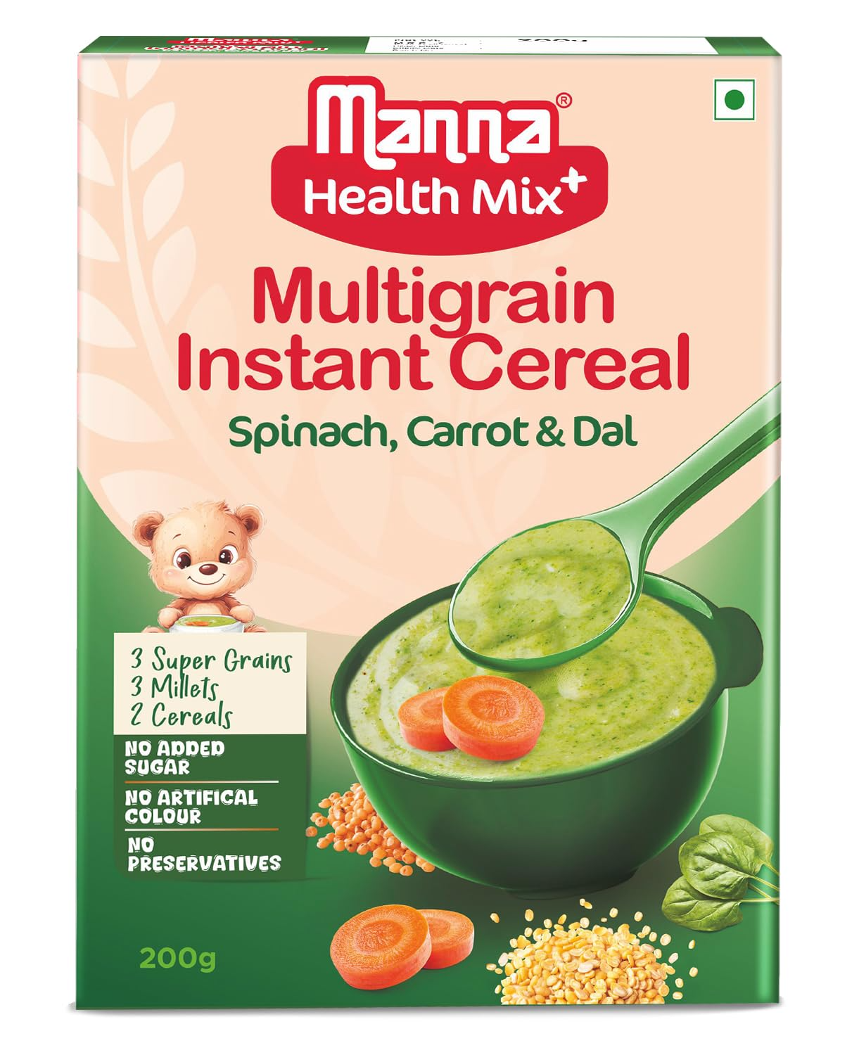 Manna Foods Instant Health Mix Multigrain Cereal + Vegetables With Spinach, Carrot, Dal with Milk