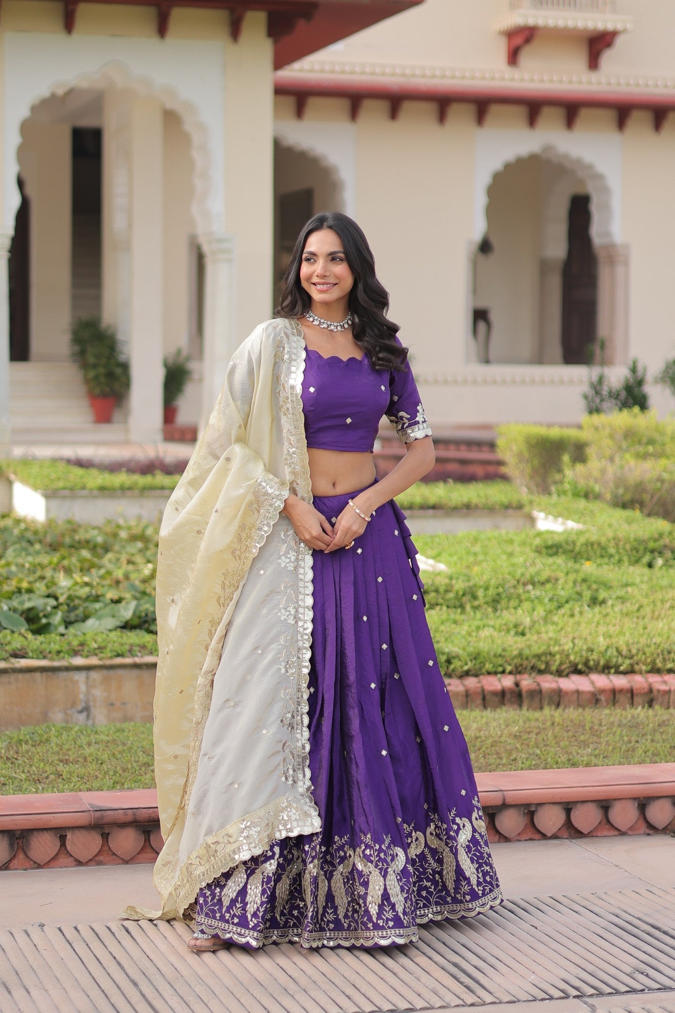 Lorenvalley Fashion Purple Gold Crush with Sequins & Zari Embroidered Work Lehenga Choli with Dupatta - Distacart