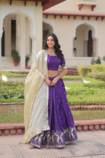 Thumbnail for Lorenvalley Fashion Purple Gold Crush with Sequins & Zari Embroidered Work Lehenga Choli with Dupatta - Distacart