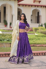 Thumbnail for Lorenvalley Fashion Purple Gold Crush with Sequins & Zari Embroidered Work Lehenga Choli with Dupatta - Distacart