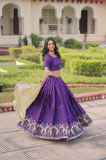 Thumbnail for Lorenvalley Fashion Purple Gold Crush with Sequins & Zari Embroidered Work Lehenga Choli with Dupatta - Distacart